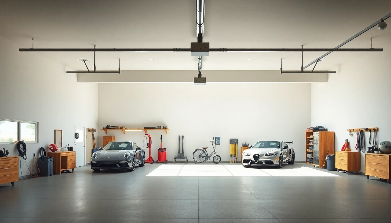 Custom garages showcasing sleek design and spacious interiors for optimal organization.