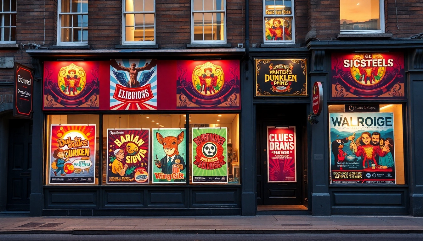 Discover stunning poster printing Dublin with vibrant designs displayed in an inviting storefront.