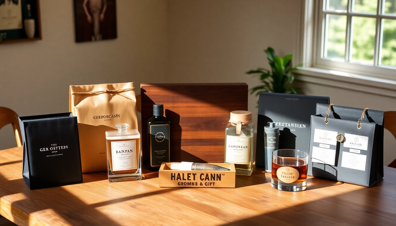 Showcasing unique cheap groomsmen gifts including flasks and personalized items on a wooden table.