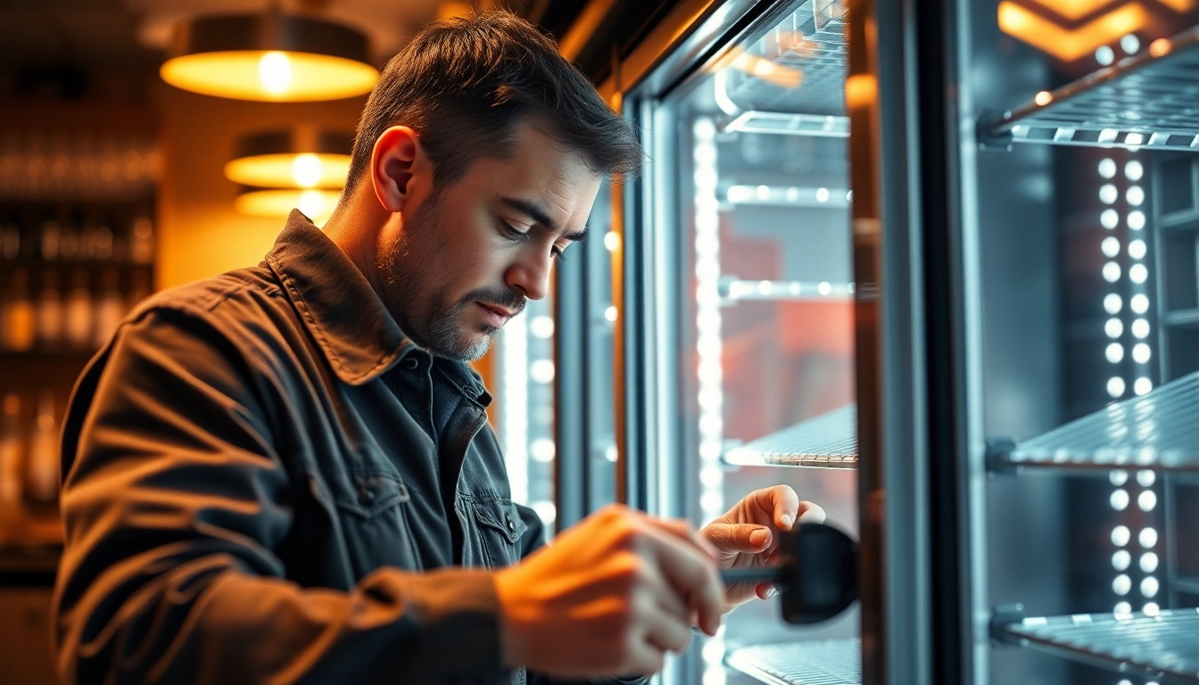 Expert technician performing bar refrigeration repair on high-end cooling systems.