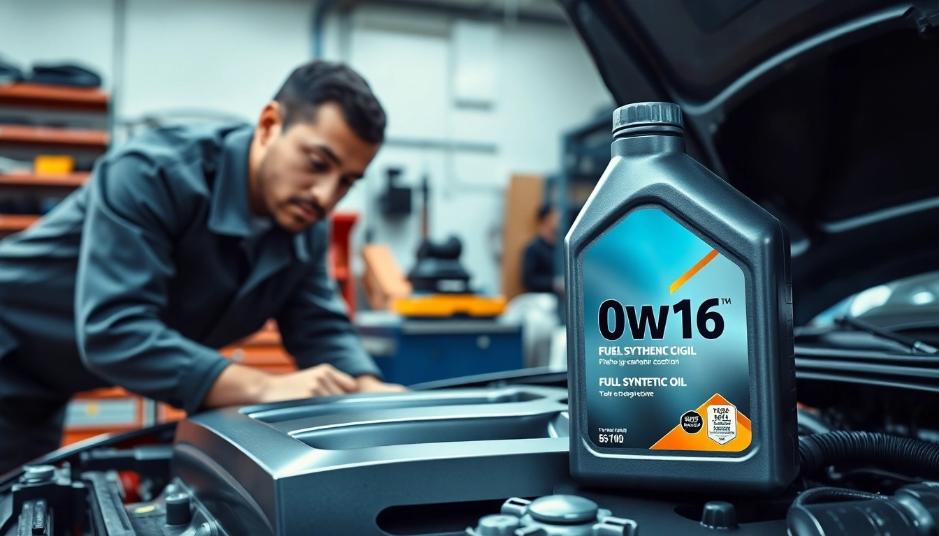 Mechanic inspecting a car engine with 0w16 full synthetic oil for quality performance.