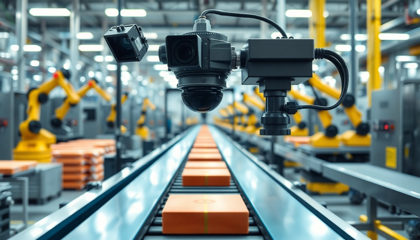 Machine vision system inspecting products efficiently in a high-tech industrial setting.