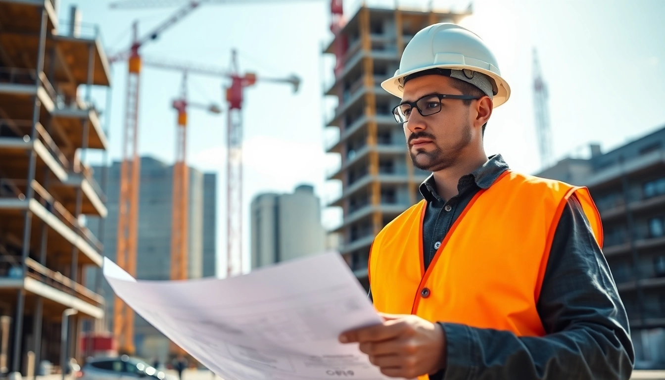 Evaluate nvq level 6 construction site management answers on a busy construction site guided by a professional manager.