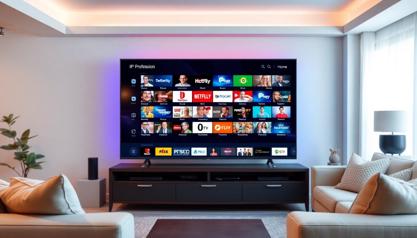 Enjoying IPTV Subscription USA in a cozy living room setting with vibrant channels displayed on screen.