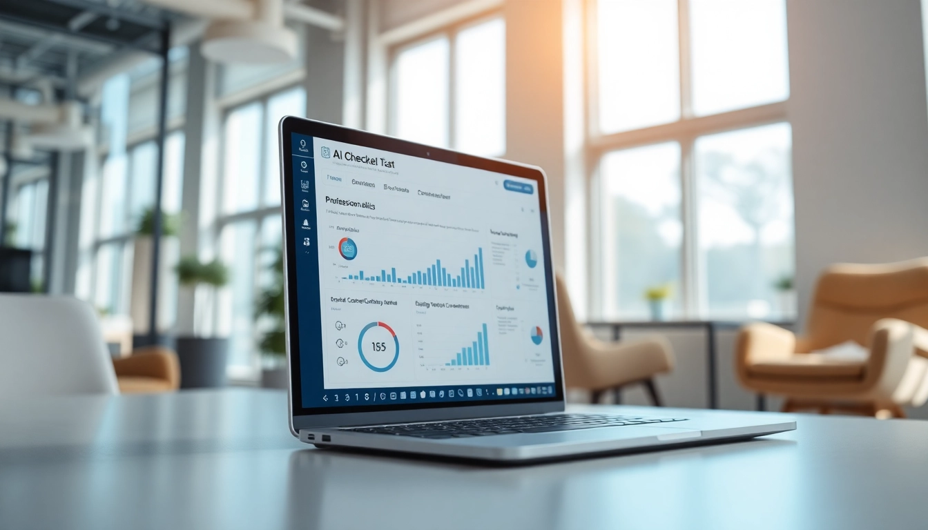 Analyze AI-generated content with a professional AI checker interface on a laptop.