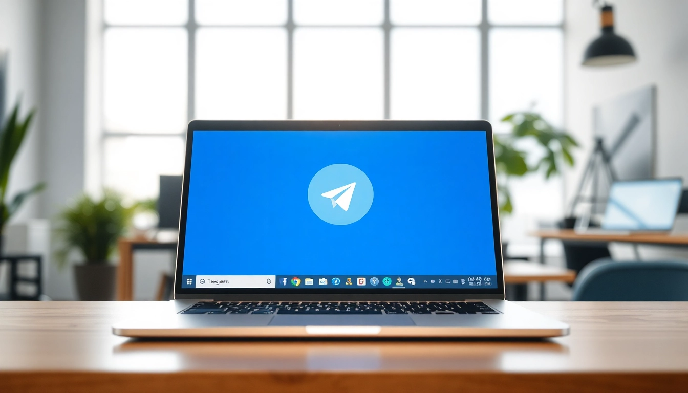Downloading telegram下载电脑版 on a stylish laptop for seamless communication.