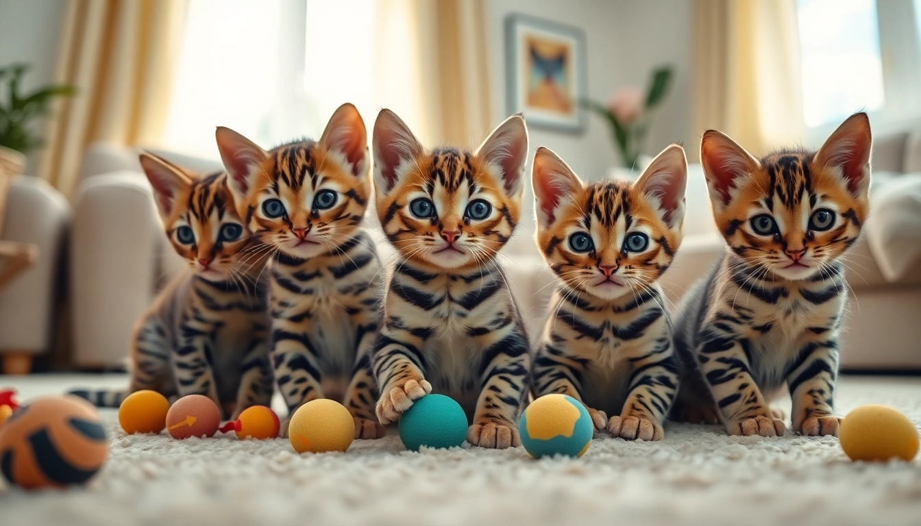 Cute Bengal Kittens for Sale playing in a bright home environment.