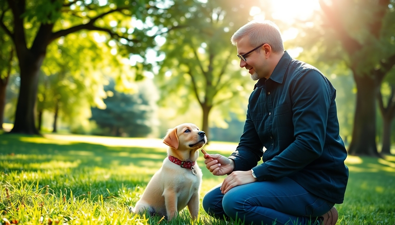 Engaging dog training session highlighting Dog Training Irvine with a trainer and puppy.