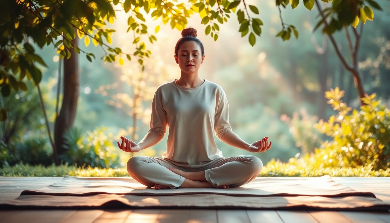 Meditating individual in a peaceful garden setting, fostering healing trauma and emotional wellness.