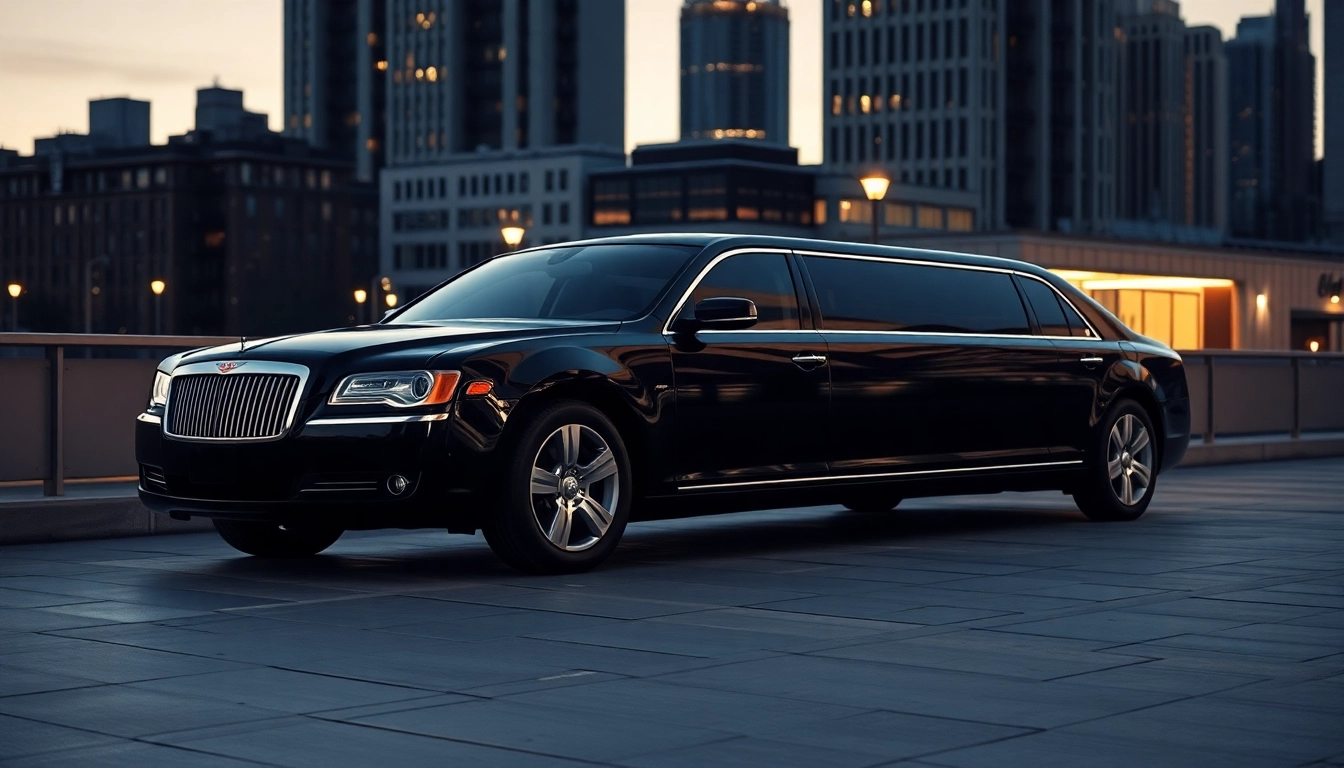 Experience car service atlanta in a stylish black limousine with city views at dusk.