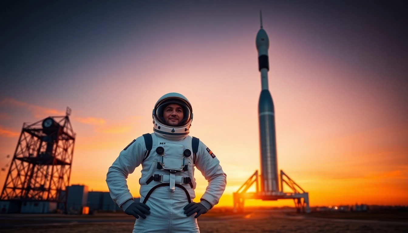 Image illustrating the revenue rocket lab with an astronaut and a launch rocket, set against a vibrant sunset.