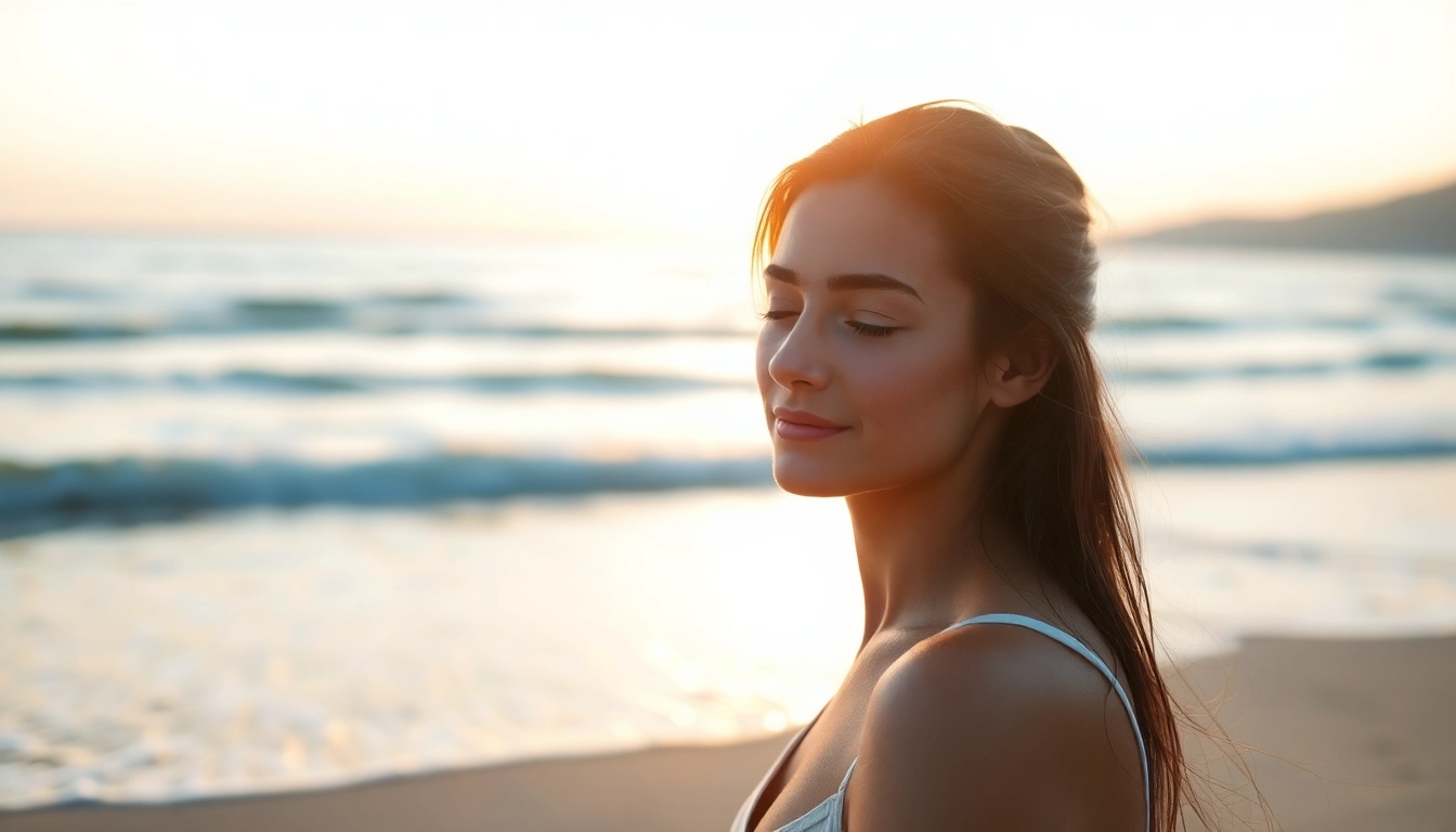 Practicing yoga on the beach highlights dealing with anxiety with a calming sunset backdrop.