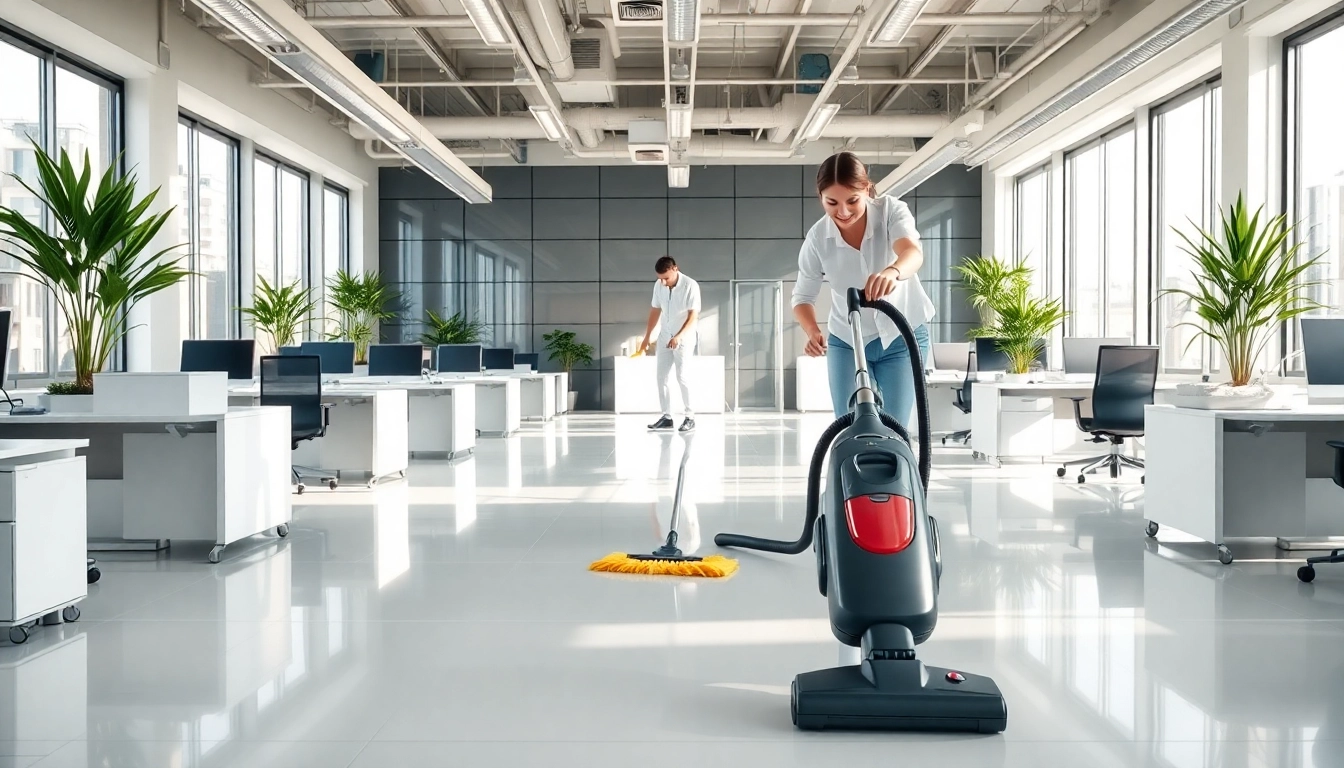 office cleaning Melbourne service showcasing a pristine office environment with professional cleaner at work.