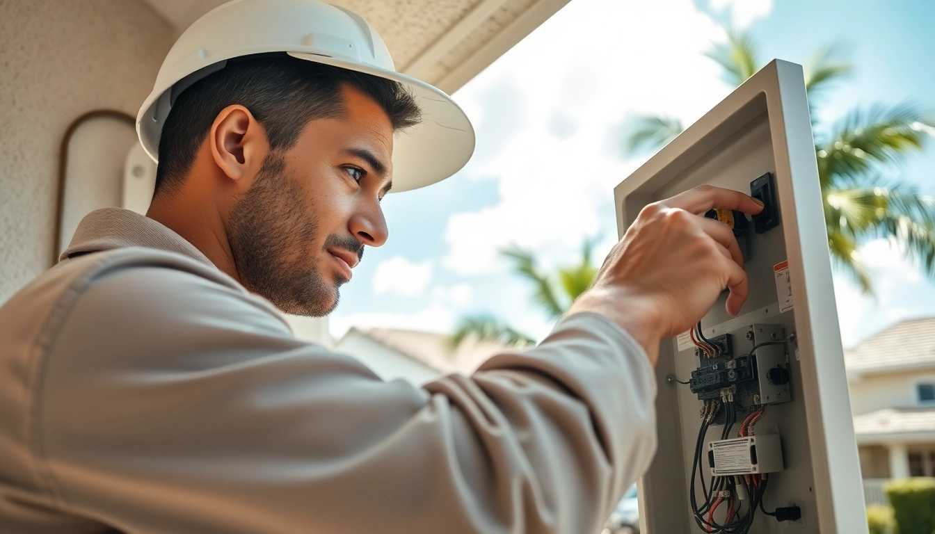 Electrician Clearwater performing a professional installation on an electrical panel with precise focus.