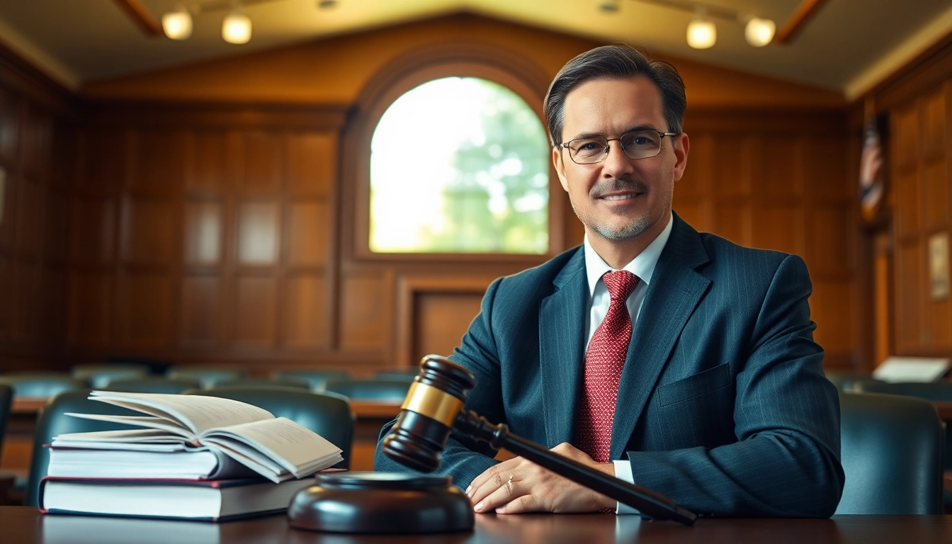 Attorney discussing agriculture law in a courtroom with legal books and natural light.