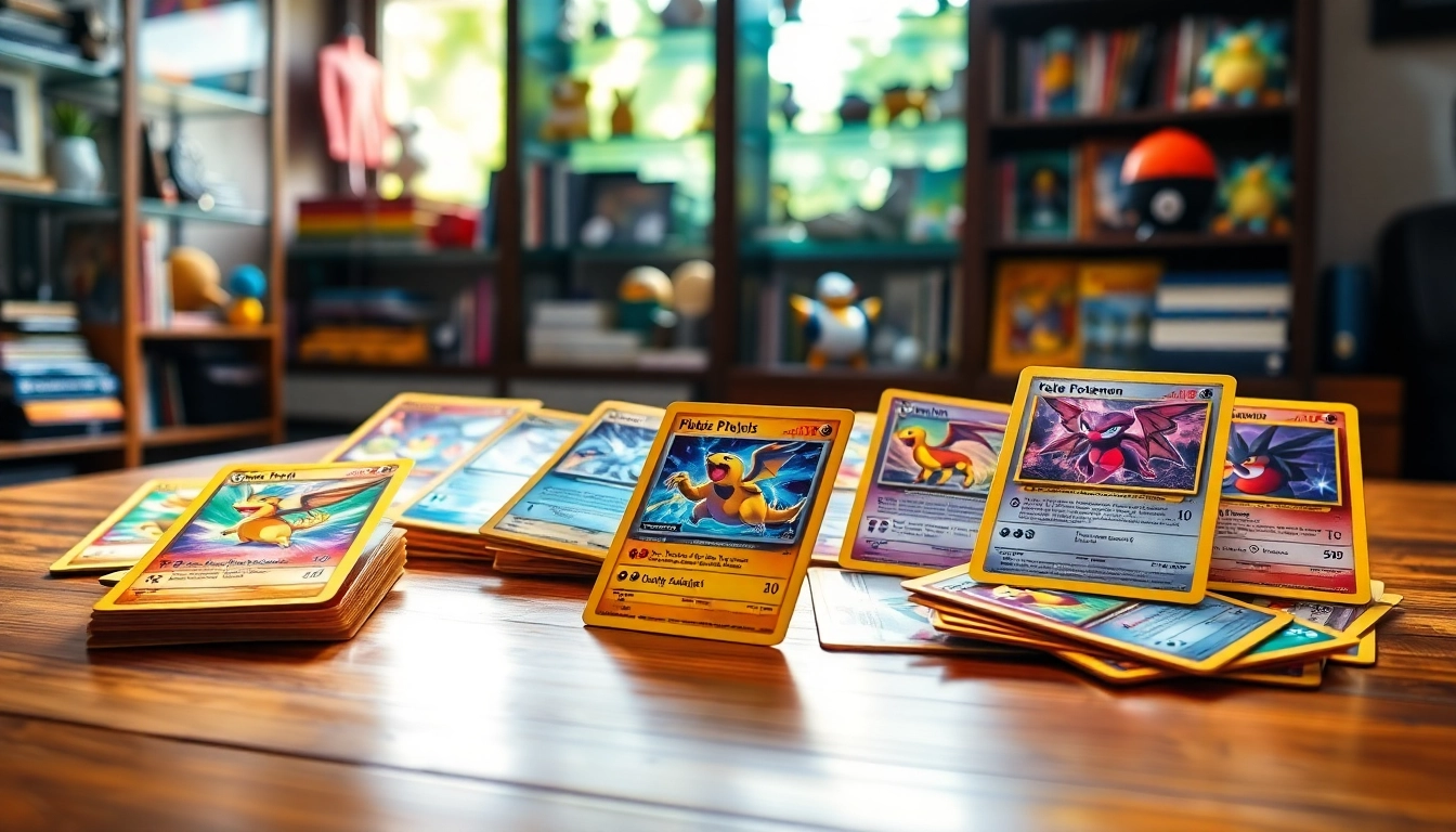 Discover various Pokémon cards from India displayed beautifully on a wooden table.