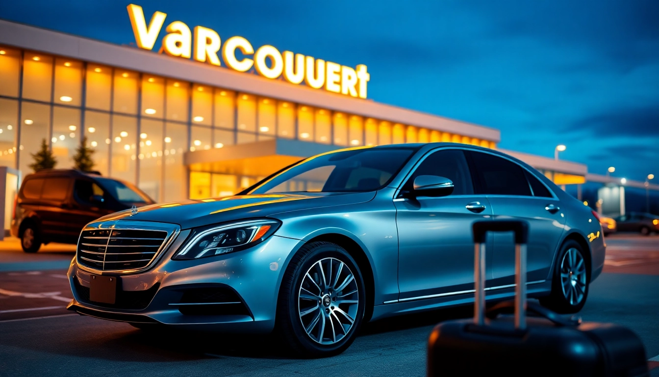 Experience premium car service Vancouver airport in a luxurious sedan ready for passengers at dusk.