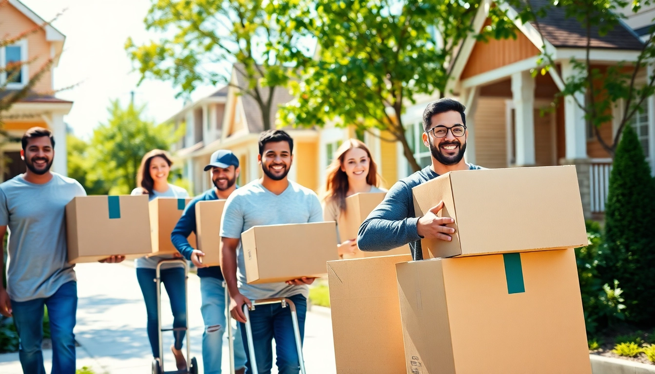 Movers in Toronto efficiently relocating boxes, showcasing teamwork and professionalism in a sunny neighborhood.
