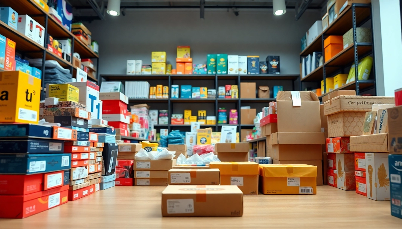 Selling wholesale products to sell on Amazon in a vibrant e-commerce workspace with organized items.