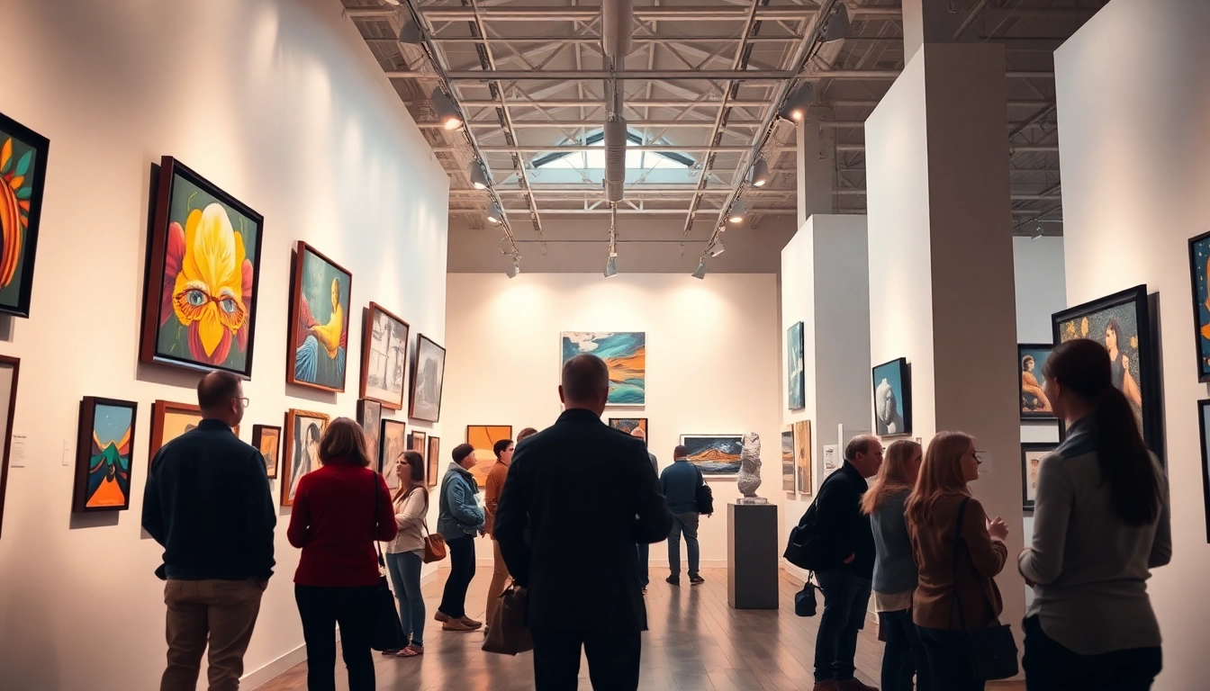 Visitors admiring diverse displays at local art galleries Calgary in a vibrant and inviting setting.