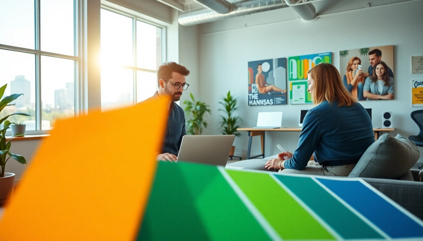 Web design Kansas City: A professional designer collaborates with clients in a bright office.