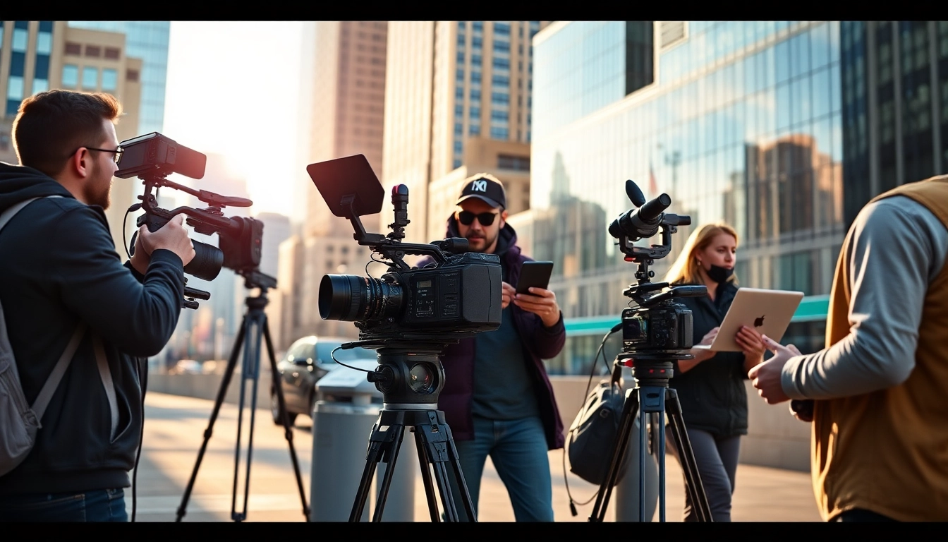 Showcasing Tacoma video production with a professional team filming in an urban setting.