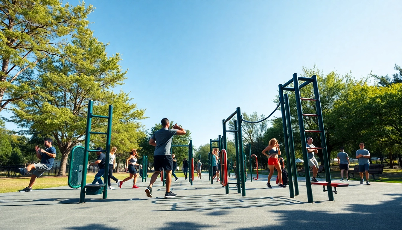 Exercising at the station street workout extérieure dans un parc ensoleillé, équipement visible et pratique.
