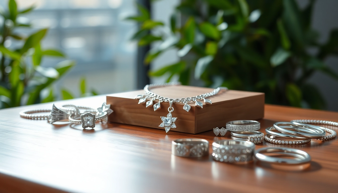 Admire intricately designed silver jewelry, including a stunning necklace, rings, and bracelets.