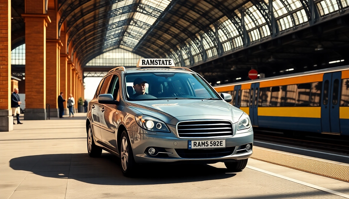 Ramsgate to London City Airport taxi ready for passengers outside the train station.