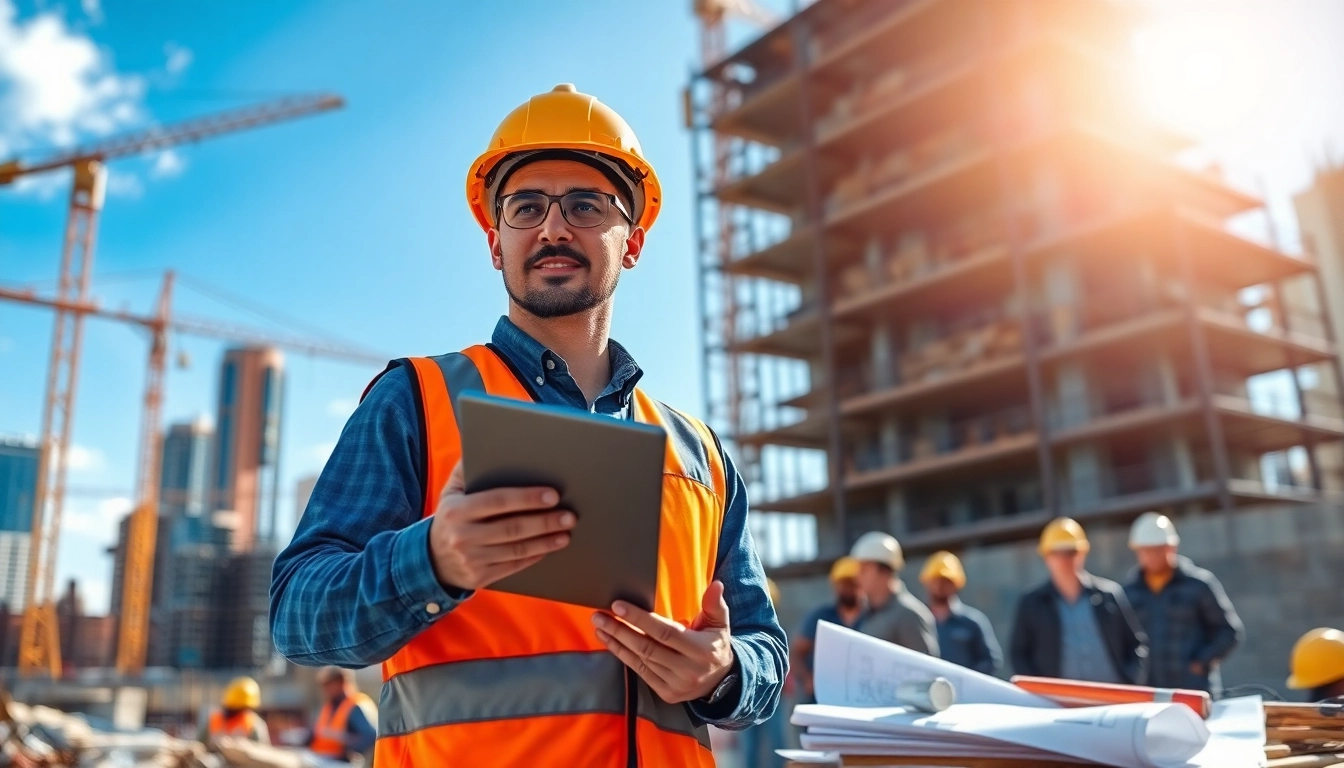 New Jersey Construction Manager actively leading a construction team at a vibrant urban site.